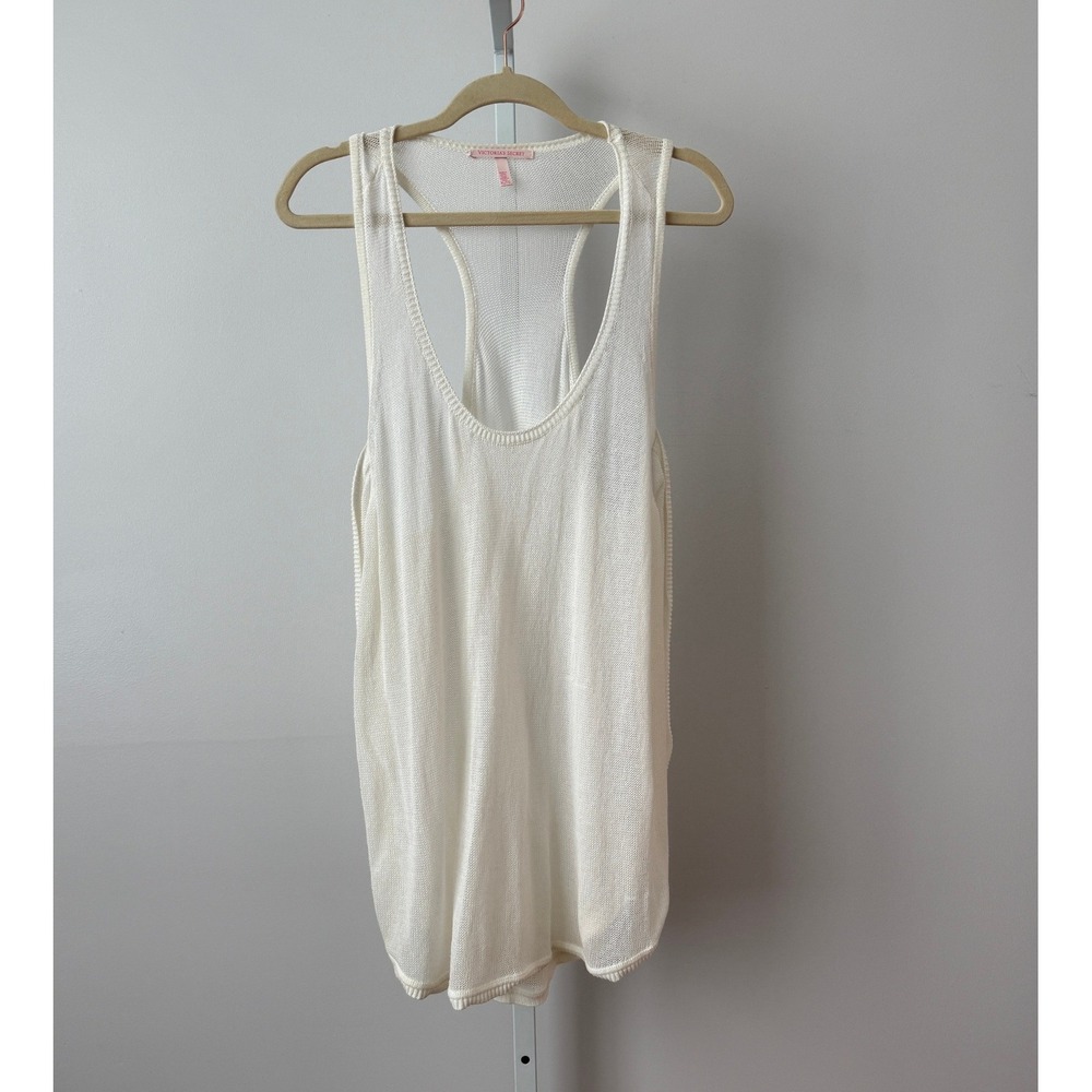 Victoria Secret XL White Tank Top Knit Sheer Coverup Coastal Resortwear